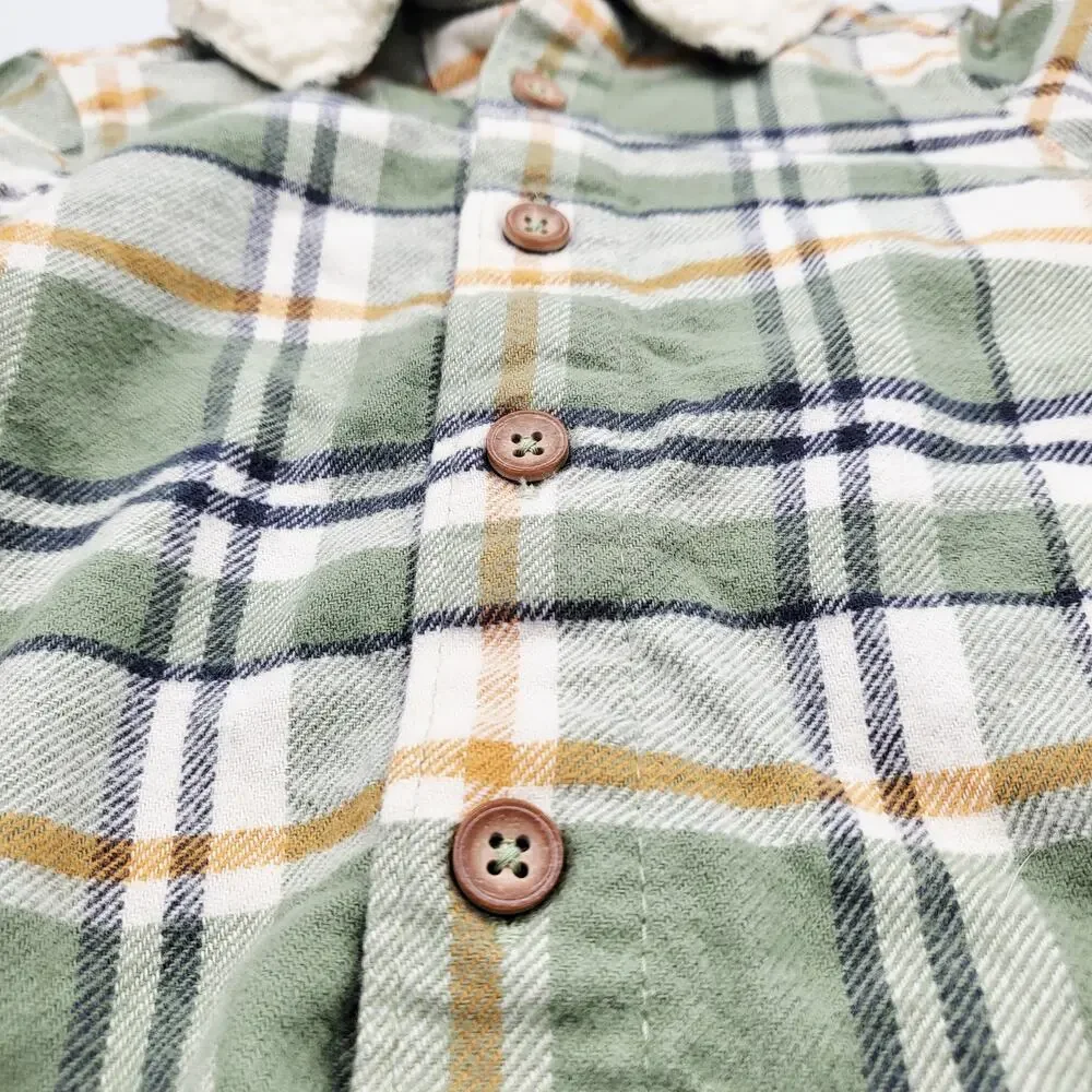 Carter's Just One You Green Plaid Sherpa Collar Button Up Shirt Baby Boys 12 mth